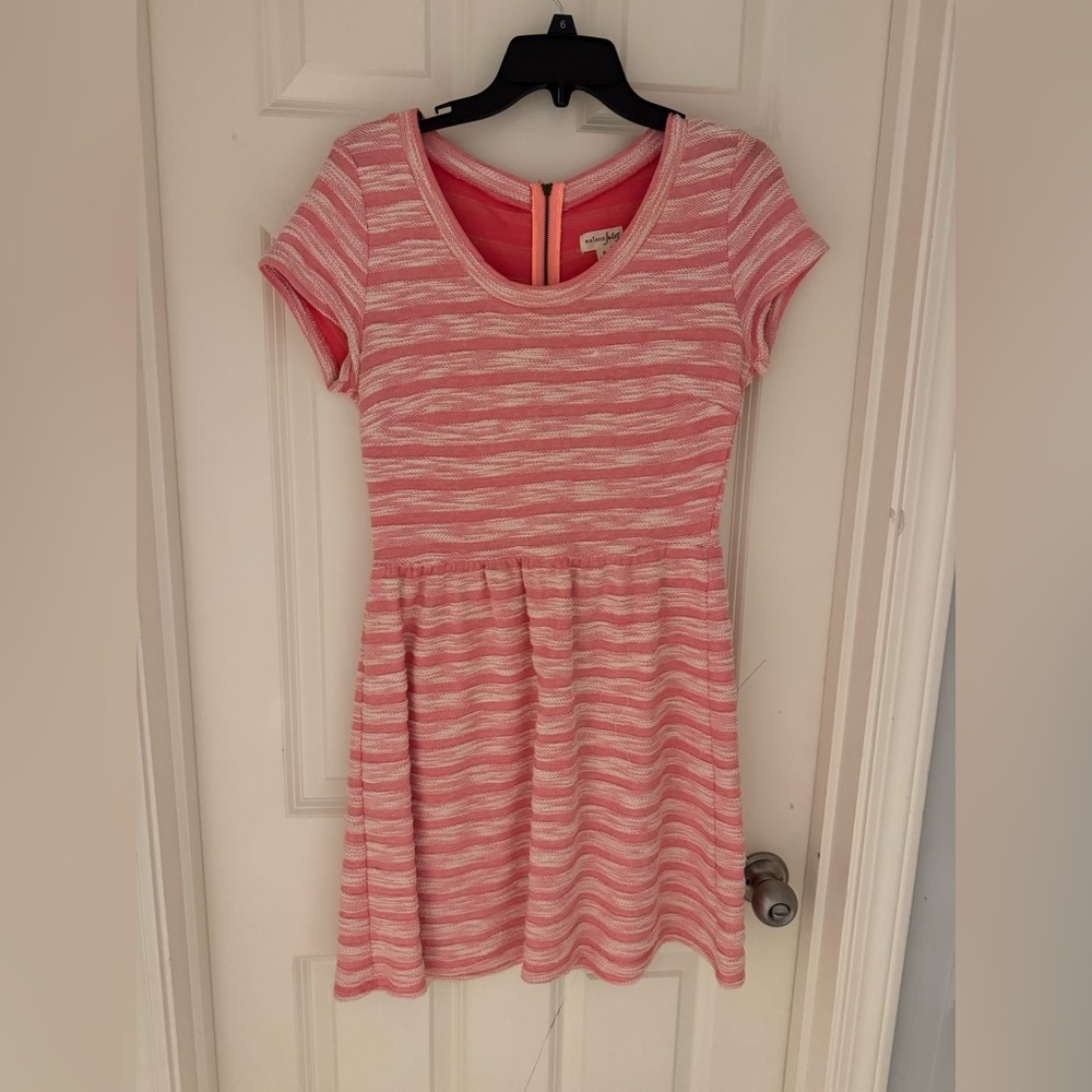 Maison Jules pink striped textured fit and flare dress Size S
